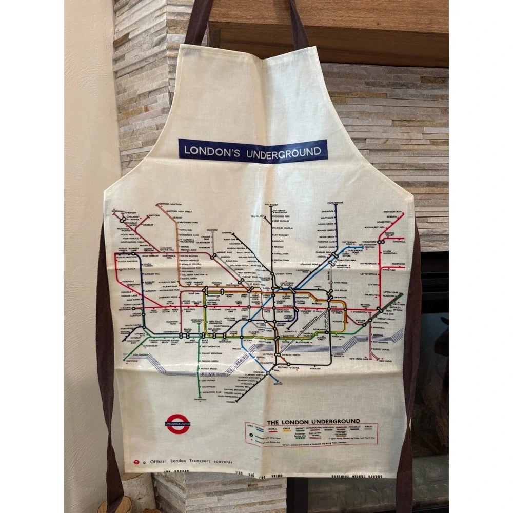 Vintage London Underground Souvenir Unisex Cotton PVC Apron Retro Home Cook